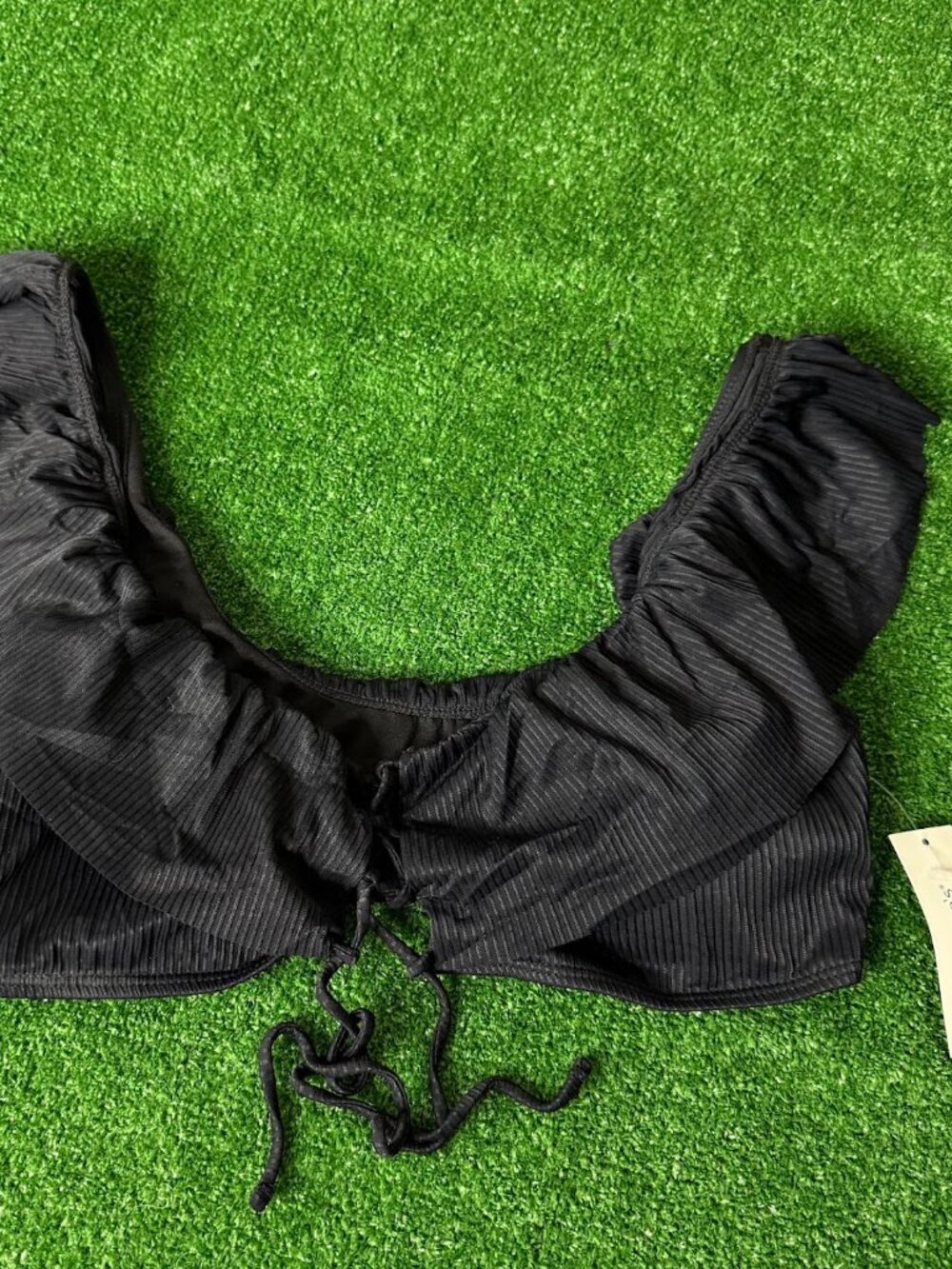 Vigoss Ruffle Wide Straps Bikini Top Black Front Tie XL NWT Francesca's Swim
